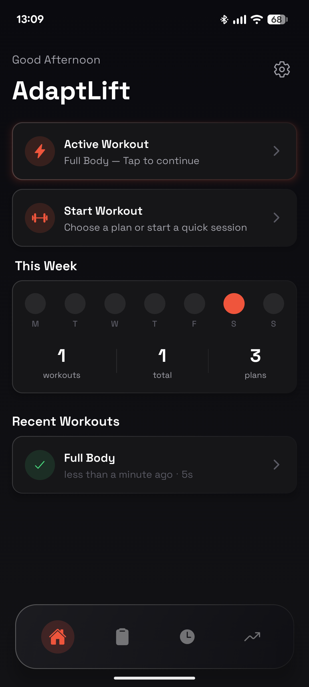 AdaptLift app home screen